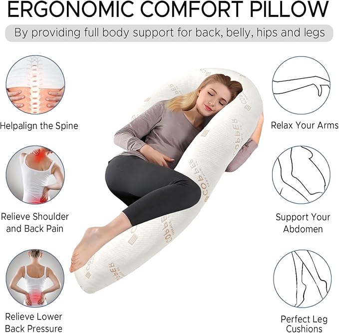 Body Pillow for Adults - Soft Long Bed Pillows Insert for Sleeping - Shredded Memory Foam and Removable Washable Cover - Swan Shaped Side Sleeper Pregnancy Pillow 49 Inch (Copper Color)