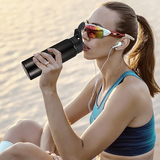 CHENGU 4 Pcs Aluminum Water Bottle 24oz Aluminum Reusable Bottles Lightweight Snap Lid Sports Water Bottle Multipack Easy Carry Leak Proof Travel Bottle for Gym Camping Hiking Outdoor Fishing (Black)