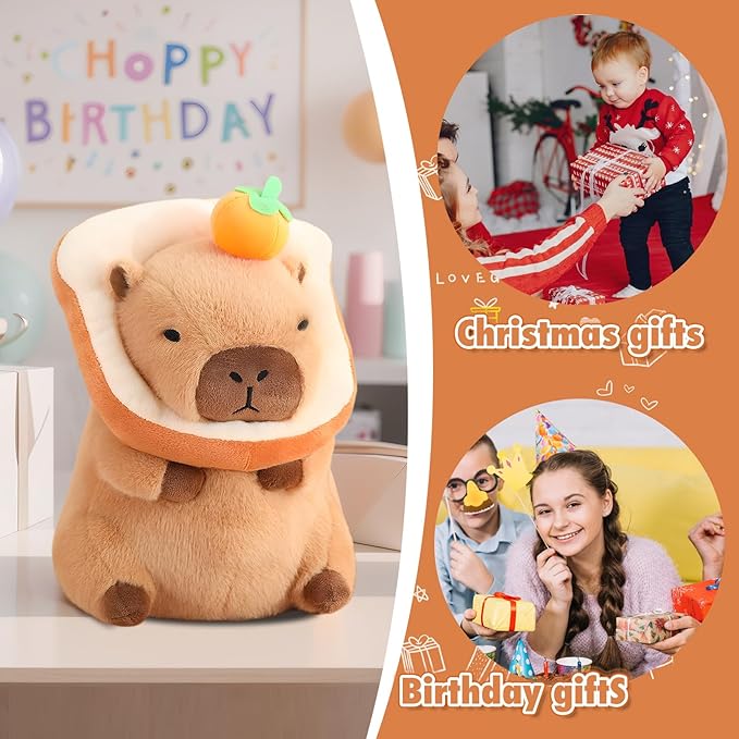 Cute Capybara Plush Pillow with Bread Kawaii Soft Orange Capybara Stuffed Aniamls Capybara Plush Toys Hugging Gifts Kids Girls Boys 12 inch