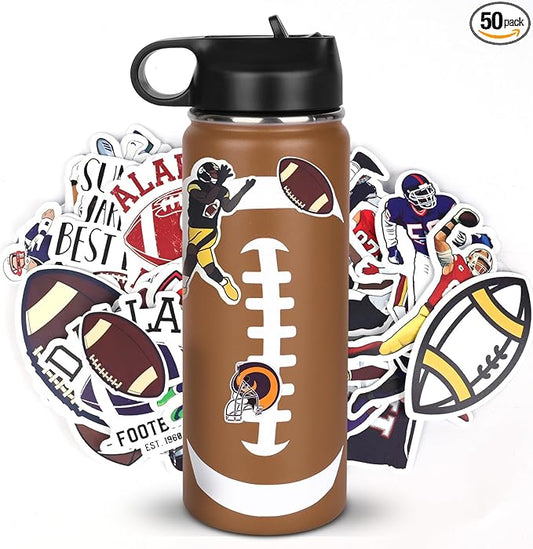 Football Gifts for Boys 6-8 8-12 12-14,Football Water Bottles and 50PCS Stickers Dirp Stuff for Kid Player Lovers(18OZ)