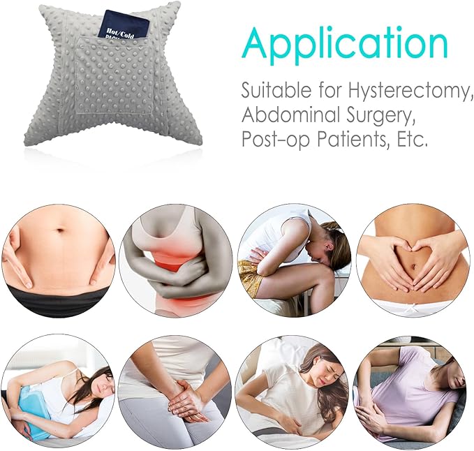 Star Hysterectomy Recovery Pillow C-Section Pillows with 2 Pockets for Tummy Tuck Abdominal Lumpectomy Belly Surgery Must Haves Shock Absorbing Cough Cushion Patients Gifts Minky Dot Gray