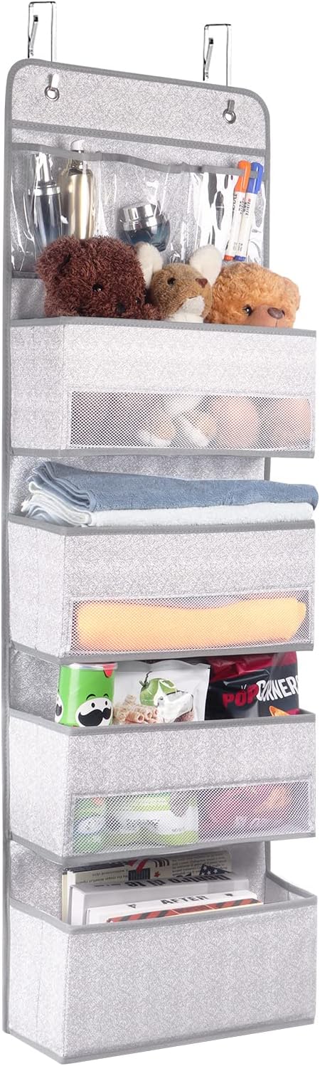 Univivi Door Hanging Organizer Nursery Closet Cabinet Over The Door Organizer with 4 Large Pockets and 3 Small PVC Pockets Door Storage for Cosmetics, Toys and Sundries