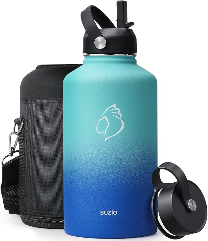 BUZIO Vacuum Insulated Stainless Steel Water Bottle 64oz (Cold for 48 Hrs/Hot for 24 Hrs) BPA Free Double Wall Travel Mug/Flask for Outdoor Sports Hiking, Cycling, Cam,Camping, Running, Pacific Dream