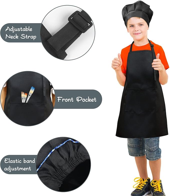 SUNLAND Kids Apron and Hat Set Children Chef Apron for Cooking Baking Painting