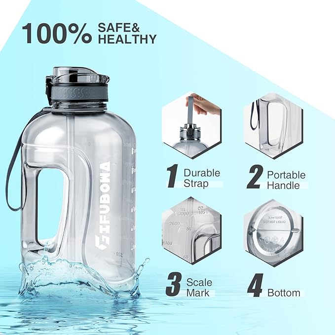 GIFUBOWA 3l Goal Large Water Bottle with Handle BPA Free Leakproof Motivational Big Sports Capacity Drink Jug