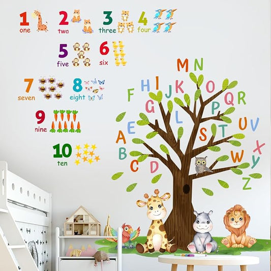 Kids Nursery Wall Decals, Alphabet Letters and Numbers, Animals Wall Stickers for Kids Room Decor