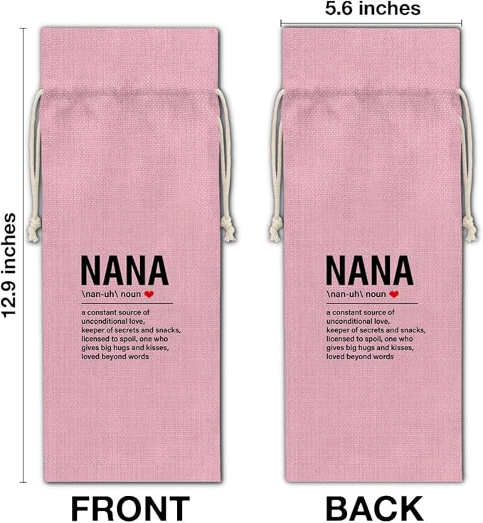 HOIJAUMAI Nana Gifts Grandma Gift Nana Definition Wine Bag Grandma Wine Gift Bags for Birthday Mother's Day (Pink)