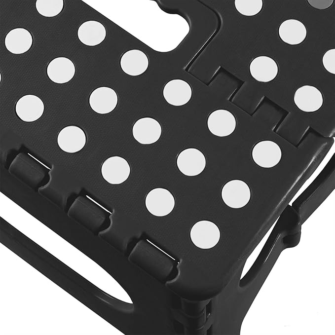 Casafield 9" Folding Step Stool with Handle, Black - Portable Collapsible Small Plastic Foot Stool for Kids and Adults - Use in The Kitchen, Bathroom and Bedroom