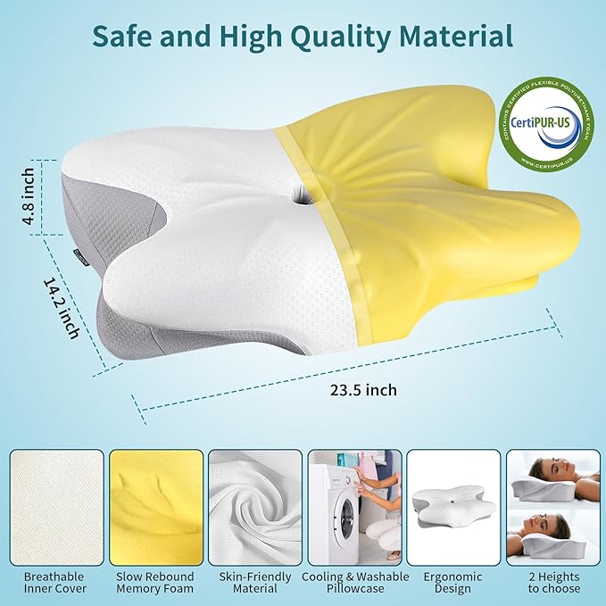 Cervical Neck Pillow - Memory Foam Pillows Ergonomic Neck Support Pillow for Pain Relief, Cervical Pillow for Sleeping, Orthopedic Contour Bed Pillow for Side, Back & Stomach Sleepers