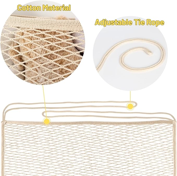 Stuffed Animal Storage Net for Kids, Bedside Toy Organizer Net - Neatly Store Your Stuffed Animals, 2 Pack Cotton Bedside Stuffed Animal Storage Net with Tether, Stretches up to 32 Inches, Beige