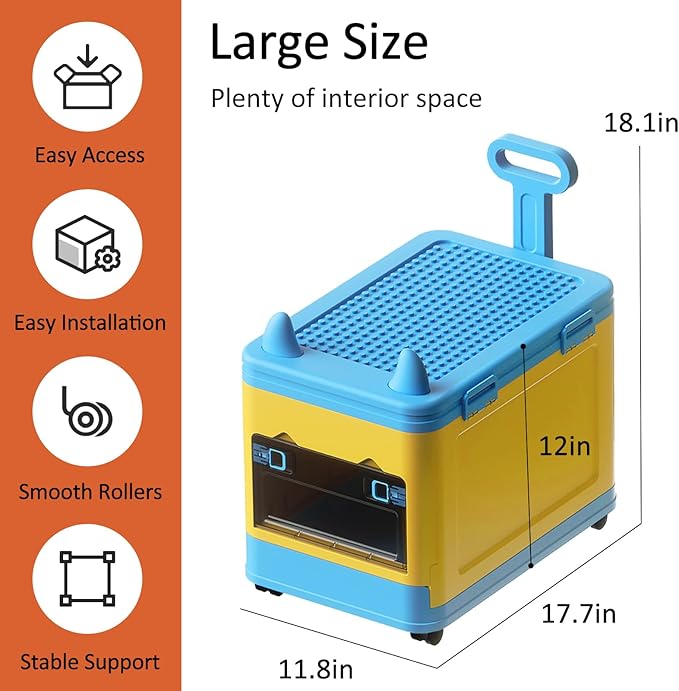 Collapsible Kids Storage Box with Building Base for Lego Toy Organizer Bins with Lids and Wheels Stackable Toys Chest Containers Building Block Bricks Storage Case for Children