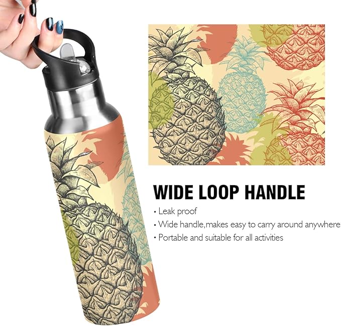 Qilmy Black and White Leopard Water Bottle Vacuum Insulated Stainless Steel Water Bottles with Straw Lid Leakproof Wide Mouth Water Flask for Fitness Outdoor Sports, 20 oz