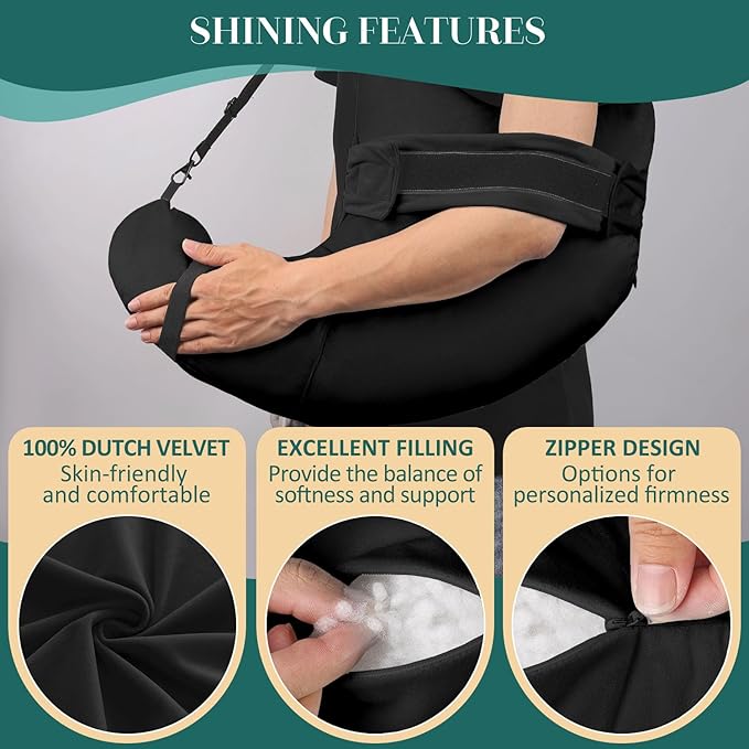 HARBOREST Shoulder Surgery Pillow with Straps & Pocket - Shoulder Pillow for Shoulder Pain, Rotator Cuff Pillow for Sleeping or Sitting, Shoulder Relief Pillow (Black)