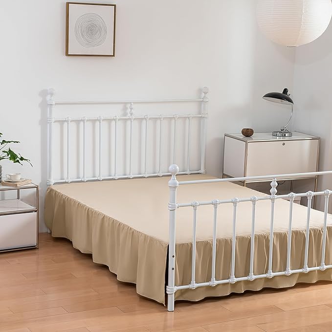 Bed Skirt, Full Size Ruffled Bed Skirt with Split Corners, 14 Inch Drop Dust Ruffle Bed Skirt with Platform, Full -14 Inch, Light Camel