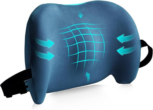 Lumbar Support Pillow for Office Chair, Car Lumbar Pillow Lower Back Pain Relief, Memory Foam Back Cushion with Adjustable Straps, Ergonomic Chair Back Pillow for Gaming Chair, Car, Bed (BLUE)