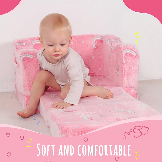 Thick Comfy Toddler Chair and Couch for Kids,2-in-1 Soft Plush Fold Out Sofa for Children,Convertible Couch to Lounger for Toddler