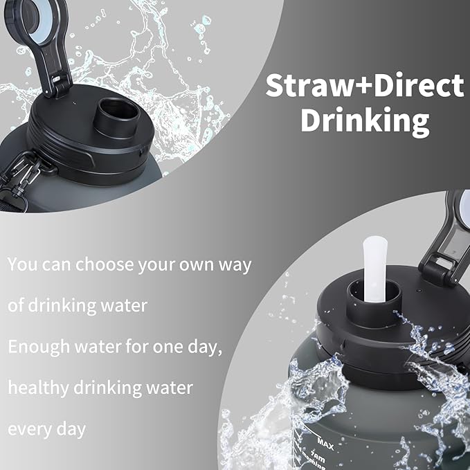 Collapsible 64oz Water Bottle with Handle & Straw - Spill-Proof Foldable Silicone Bottle for Men/Women (Black, 2L)