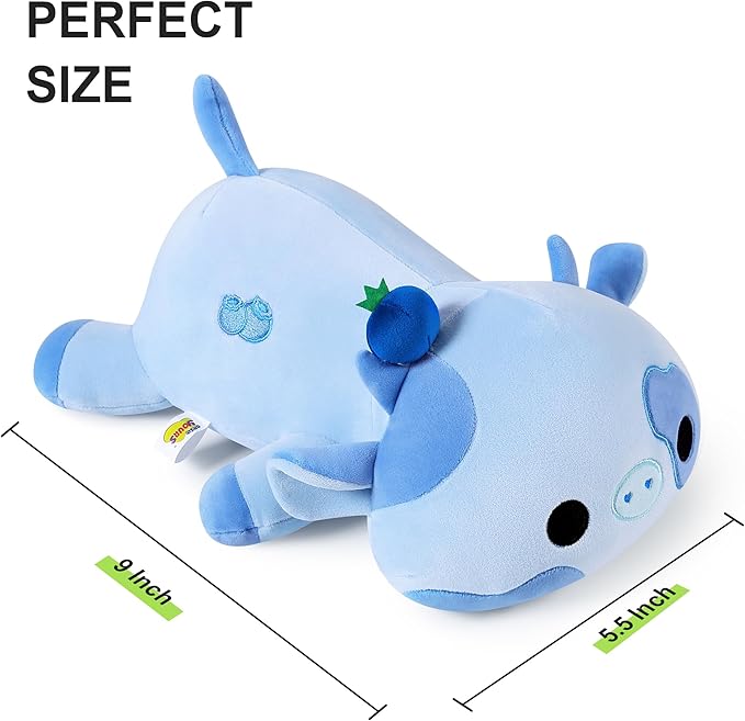 Onsoyours Cute Cow Plushie, Soft Stuffed Blueberry Cow Squishy Plush Animal Toy Pillow for Kids (Blueberry Cow, 9")