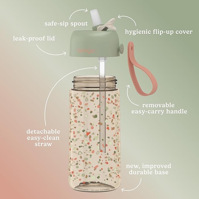 Bentgo Kids Water Bottle (Whimsy & Wonder Collection) - Leak-Proof Durable Tritan 15 oz. Cup for Kids/Toddlers 3+; Flip-Up Safe-Sip Straw for School, Sports, Daycare, Camp & More (Geo Speckle)