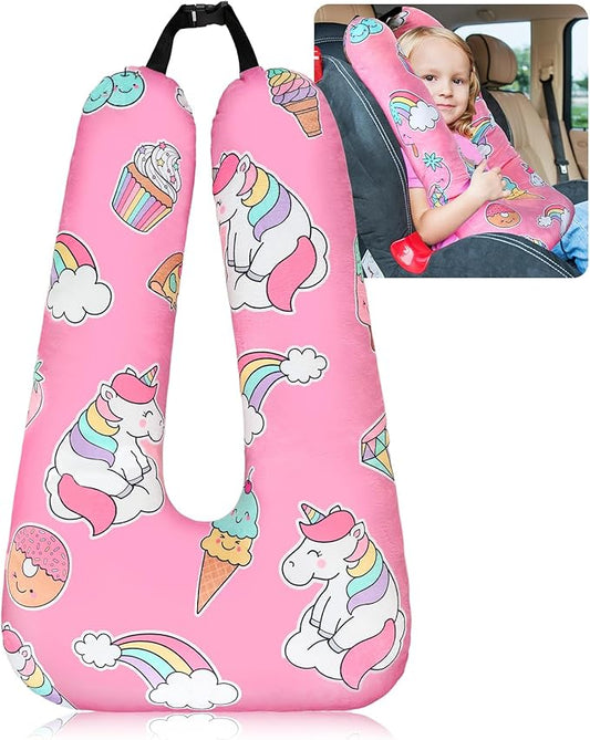 Barydat Car Pillow 28 x 18 Inch Car Travel Pillow Pink Unicorn U Shaped Neck Pillows Sleeping Reading Pillows for Long Distance Soft Washable Airplane Pillow for Adults Head and Body Support