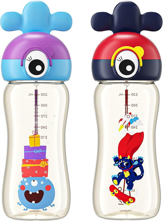 Kids Water Bottle for School or Travel, 11oz Reusable Kids School Water Bottle, Leak-Proof Portable Water Bottle for Girls & Boys, BPA-free (Blue+Red, 2 Pack)