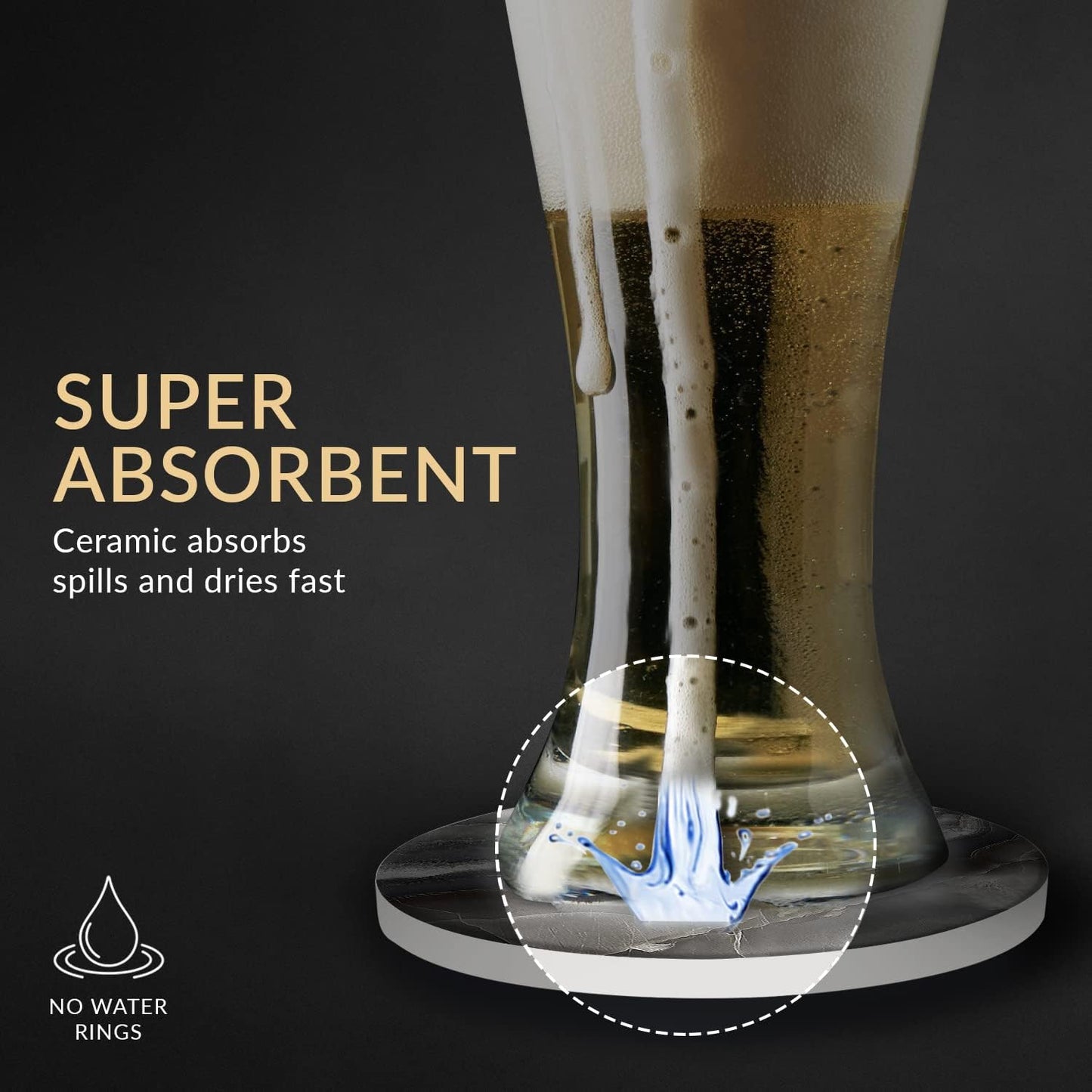 Emerson Coasters for Drinks Absorbent Set of 6 with Holder – Marble Style Coasters – Coasters for Drinks – Drink Coasters for Coffee Table – 100% Ceramic Stone Non Slip – Heavy Duty (Maze)