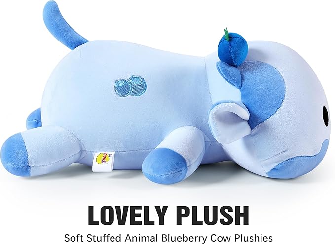 Onsoyours Cute Cow Plushie, Soft Stuffed Blueberry Cow Squishy Plush Animal Toy Pillow for Kids (Blueberry Cow, 9")