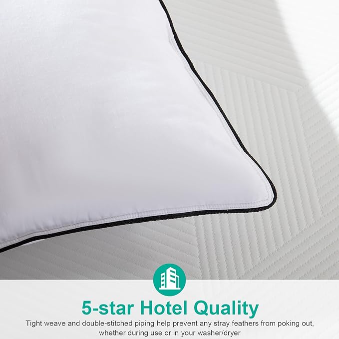 APSMILE Medium Firm Feather Down Pillows King Size Set of 2, Luxury Goose Feather Pillow for Sleeping, 600TC/DM Organic Cotton Cover Hotel Bed Pillow, Wrapped in Polyester (White, 20"x36")
