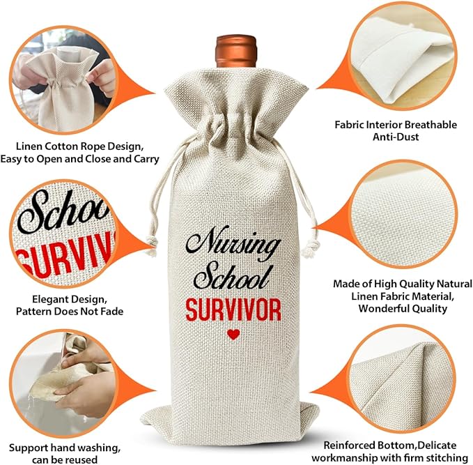 Nursing School Graduation Gift Wine Bag, Med School Graduation Party Decoration Favors, Nurse Day Nurse Week Gift Bag For Women Coworker, Med School Graduation Gift, Linen Wine Bag