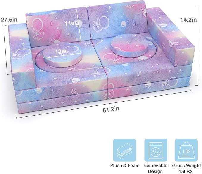 Kids Couch, 12PCS Modular Kids Play Couch with Blanket, Kids Sofa Couch with Glow Effects for Playroom & Indoor, Convertible Toddler Couch for Girls and Boys