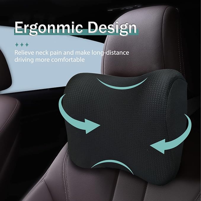 Super Fit Car Headrest Pillow, Car Pillow for Driving with Adjustable Strap, 100% Memory Foam Neck Pillow, Breathable Removable Cover & Ergonomic Design - Softness Travel Car Neck Pillow(Black, 1Pc)