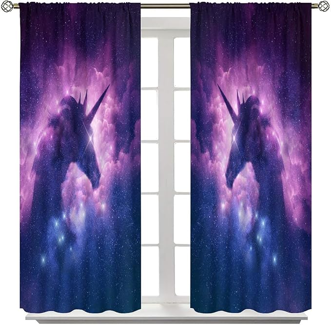Kids Unicorn Curtains Purple Cartoon Rainbow Cartoon Room Blackout Curtains Boys Girls Baby Room Decor Curtains Living Room Decor 42x45 Inch 2 Panels