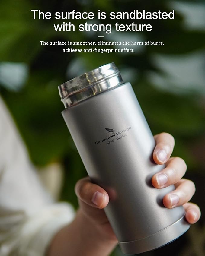 Boundless Voyage Titanium 300ml/450ml Vacuum Water Bottle with Tea Filter Double-Walled Lightweight Leak-Proof Sport Water Bottle for Travel Outdoor Office (10 fl oz)