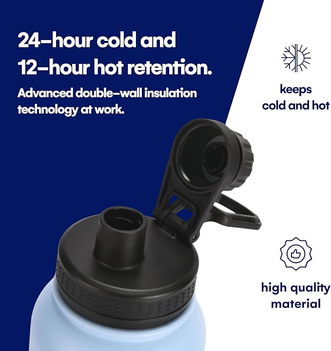 HYDRATE Insulated Stainless Steel Water Bottle - Large Reusable Flask with Leak-Proof Design and Convenient Handle - Double Vacuum Insulation for School, Work, or Adventure