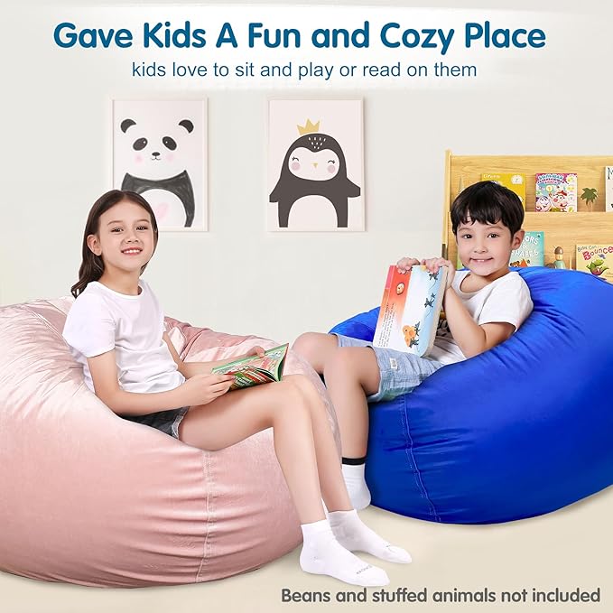 Lukeight Stuffed Animal Storage Bean Bag Chair Cover for Kids, Zipper Beanbag Chair Cover for Organizing Toddler and Kids' Rooms Plush Toys (Solid Blue, XX-Large)