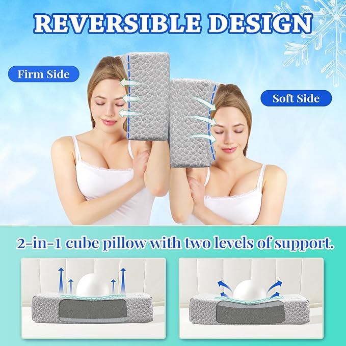 HARBOREST Cooling Cube Pillow - Side Sleeper Pillow for Neck and Shoulder Pain, Memory Foam Pillow Cube Pro with Adjustable Firmness,24"x12"x6", Grey