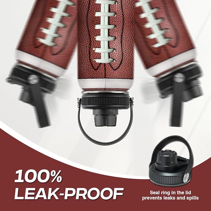 SANDJEST Football Water Bottle 32oz Stainless Steel Insulated Bottles for Men Boys Sports Lovers Fan Players Coach - Softball Gifts for Birthday Christmas