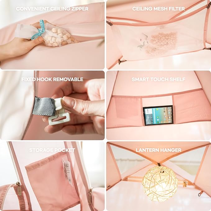 Fabric Indoor Bed Tent, Privacy Play Tent on Bed for Warm and Cozy Dream Sleep Tent, Floorless Type Tent.Cotton Feeling Tent,S-PE Pole, Washable Tents (Ivory, Twin)