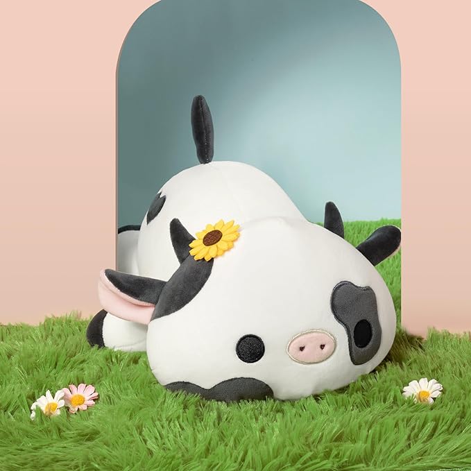 Onsoyours Cute Cow Plushie with Sunflower Headwear, Soft Stuffed Milk Cow Squishy Plush Animal Toy Flower Cow Pillow for Kids (Sunflower Cow, 12")