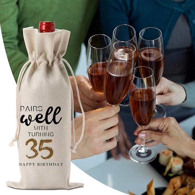 35th Birthday Gifts Women Men, Gifts for 35 Year Old Men Mom Dad Friends Wine Gift Bag, Wine Accessories Gifts Anniversary 35th Birthday Decorations Wine Bag Wine Bags for Wine Bottles Gifts