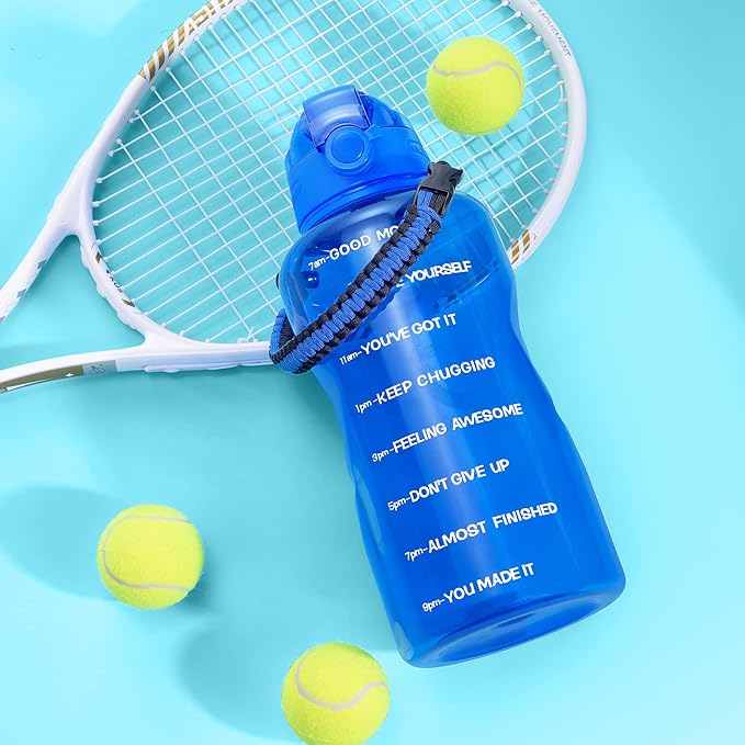 Water Bottles 1 / Half Gallon with Time Marker and Straw, Large Fitness Sports Motivational Bottle, Wide Mouth Leakproof and BPA Free for Travel, Gym,office,school