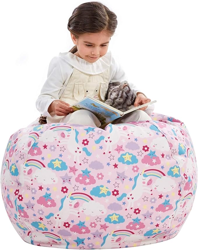 Nobildonna Stuffed Animal Storage Bean Bag Chair Cover Only for Kids Girls Toddler, Large Beanbag Chair Without Filling for Organizing Children Soft Plush Toys