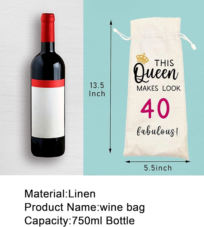 Socive 40th Birthday Wine Bags, 40 Years Old Gifts, 40th Birthday Gifts for Women, 1984 40 Birthday Party Decoration, Wine Bag Gifts for Friends Sisters Mom(40th Birthday)