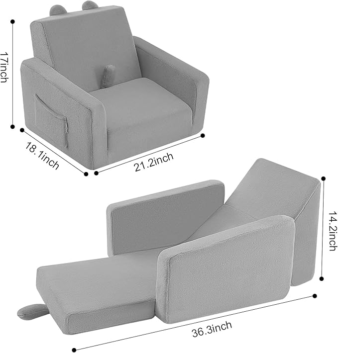 MeMoreCool Folding Toddler Chair, Cmofy Plush Fold Out Kids Couch Sofa, Convertible Kid Sofa Bed, Flip Out Baby Recliner for Toddlers 1-3 Girls Boys