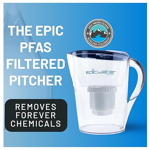 Epic Water Filters PFAS Forever Chemicals Filter Pitcher for Drinking Water, 10 Cup 150 Gallon Filter, Tritan BPA Free, Removes PFAS, PFOA, PFOS (Navy)
