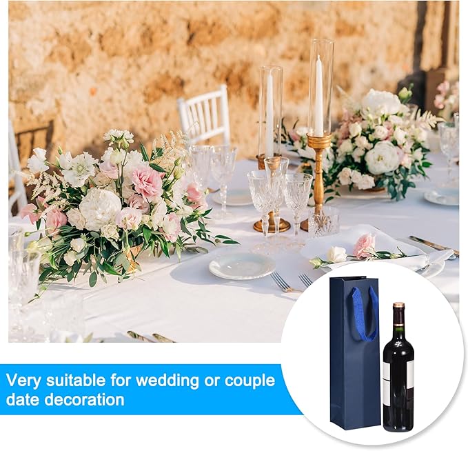 uxcell Wine Bags, 24pcs Dark Blue 4 x 4 x 14 In Wine Gift Bags with Handles Paper Wine Tote Bag for Wedding Birthday Christmas Party Supplies