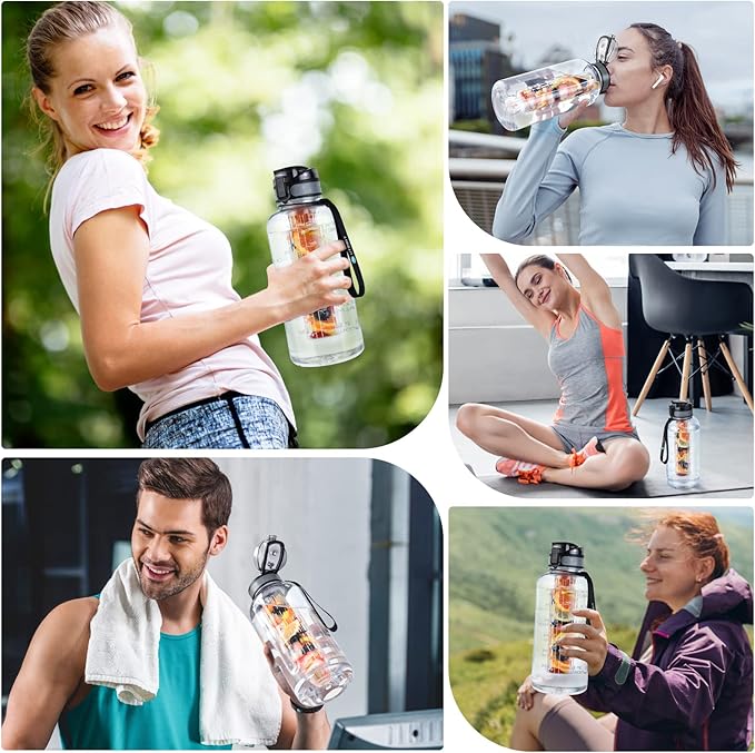 UTEBIT Fruit Infuser Water Bottle 68 OZ Infused Water Bottles Leakproof Plastic Infusion Water Bottle With Straw for Gym,Camping,Travel,Outdoor