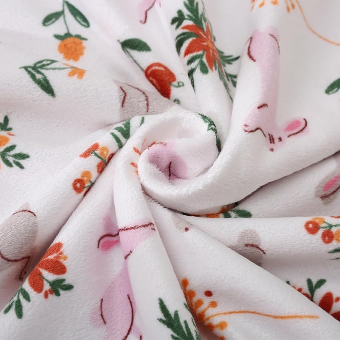 DaysU Silky Micro Soft Plush Baby Blankets for Girls with Print Rabbit Pattern and Soothing Raised Dots, Double Layer Bed Throws for Baby Crib, Rabbit, Pink, 30x40 Inches