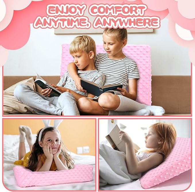 Kids Wedge Pillow with Pillowcase, Memory Foam for Back,Legs & Knees, Relaxation and Comfort, Soft and Breathable, Dot Texture Pillow for Reading Watching TV Gaming Sleeping, Fit for Sofa Floor Room