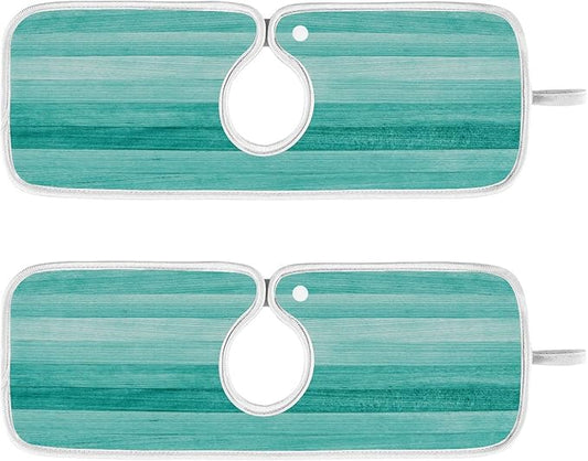 Kitchen Faucet Absorbent Mat,Teal Turquoise Green Wood Water Splash Guard for Sink, Faucet Drip Catcher Thicken Sponge Microfiber Faucet Water Catcher Mat Sink Absorbent Mat for Kitchen 14x5in 2 Pack